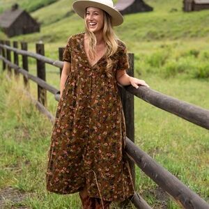 NATURAL LIFE Floral Brown Midi Dress